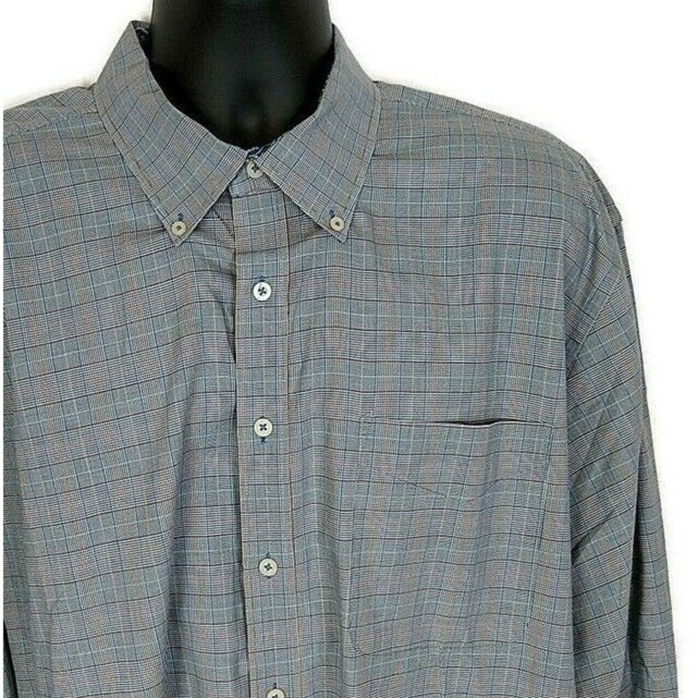 Alan Flusser‎ Mens sz XXL Shirt Gray Plaid Button Up Long Sleeve Collared